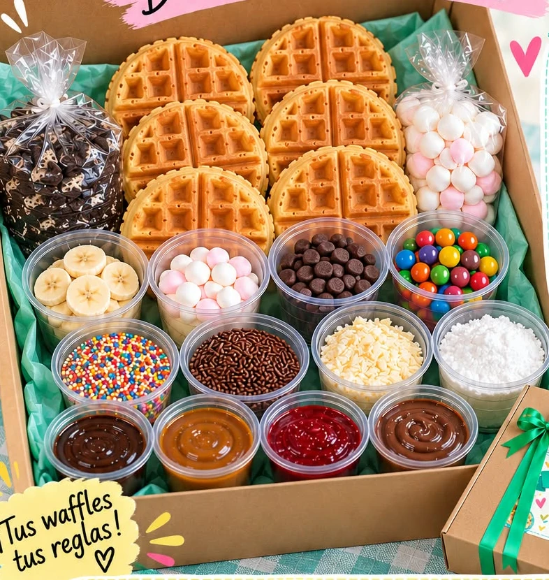 Caja con waffles y acompañamientos